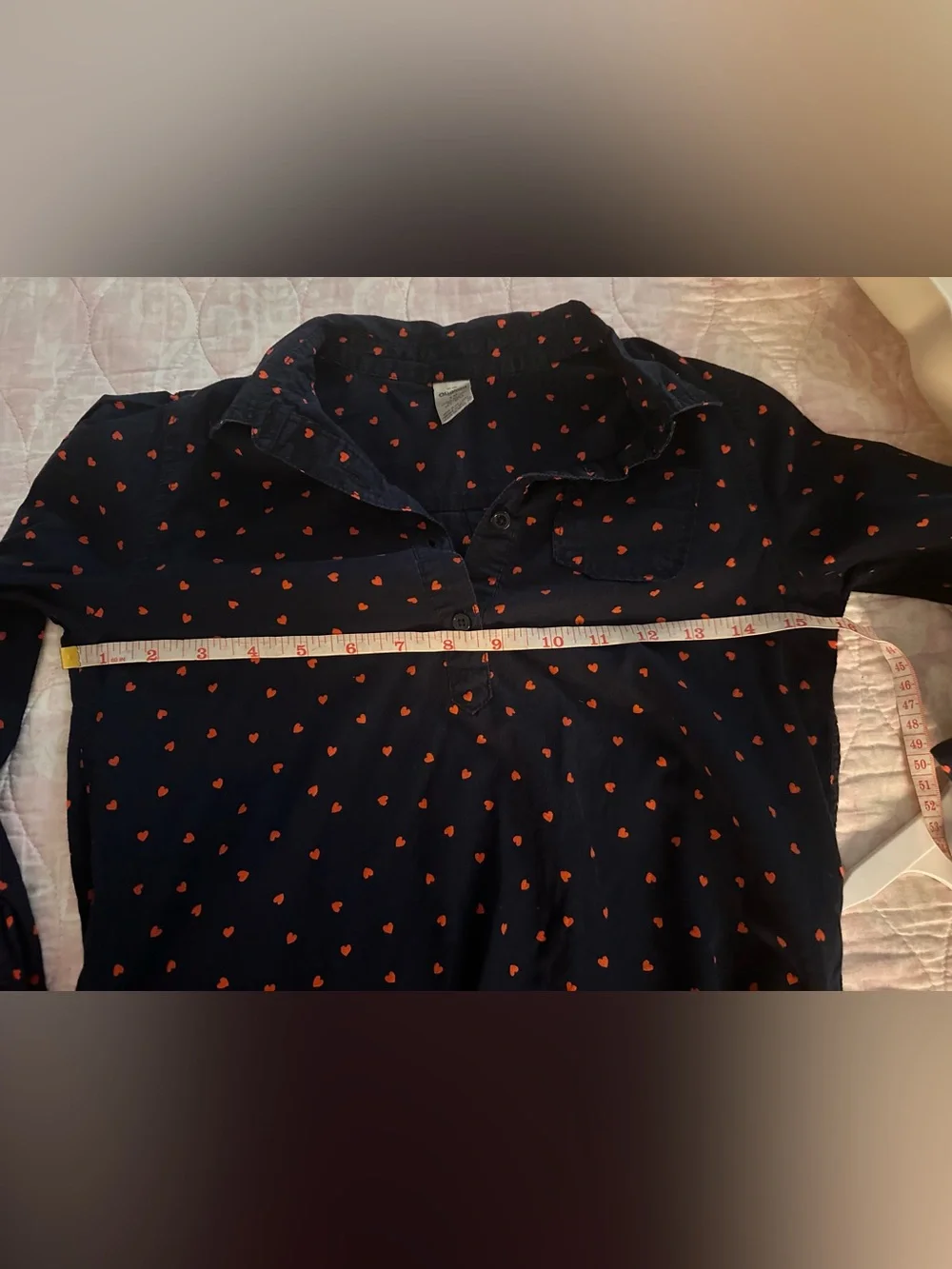 OshKosh B'gosh Navy Long Sleeve Top with Red Heart Print | Size 10 Y #Valentine